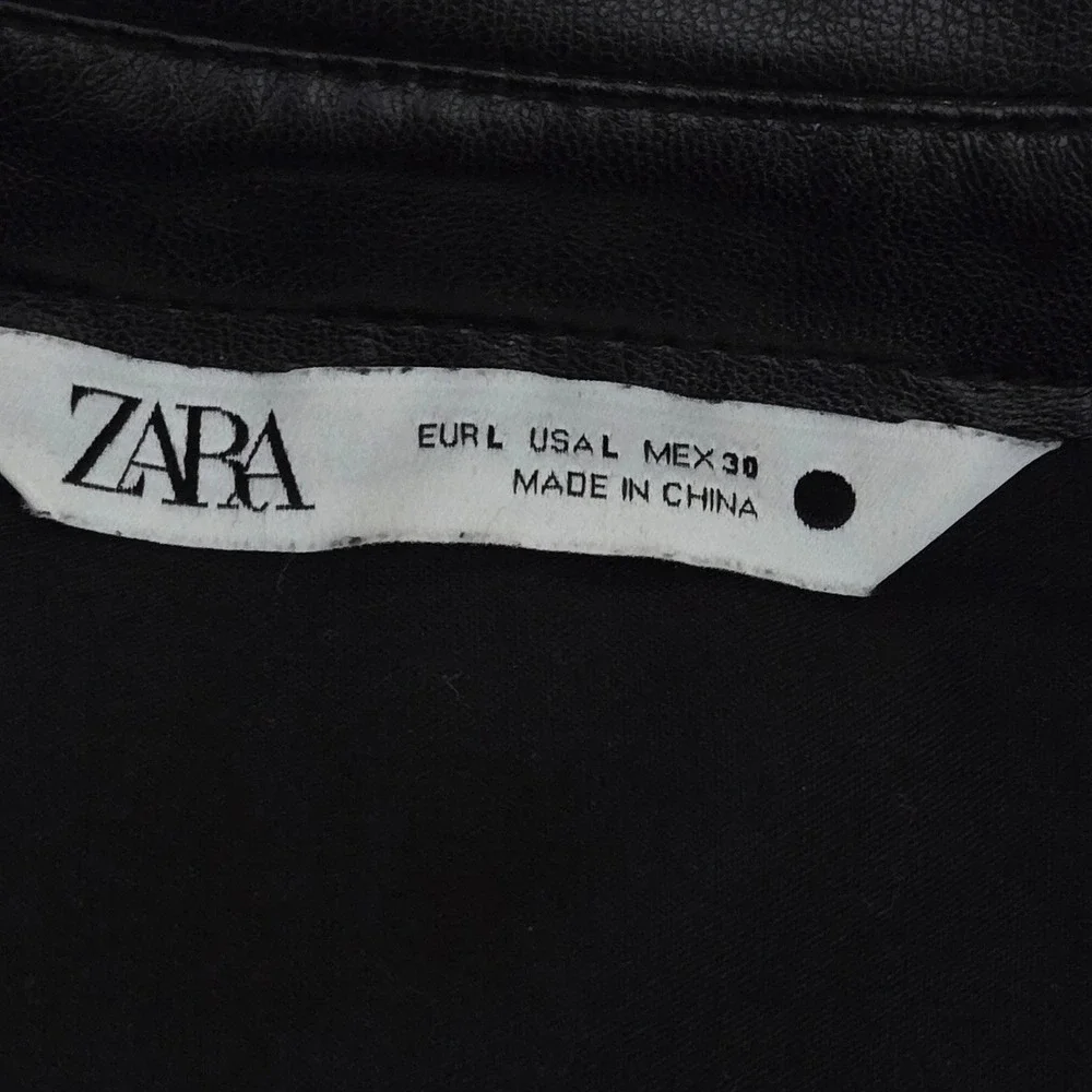 Zara Black Faux Leather Puff Sleeve Button Down Shirt Dress TunicLarge 4369/250 - Picture 12 of 12